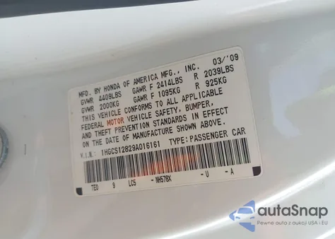 2009 Honda Accord 2.4 Ex-L from USA, damaged, VIN 1HGCS12829A016161